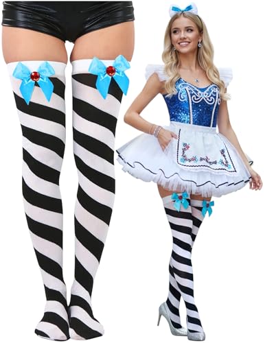 Image of ToBeInStyle Women's Novelty Vertical Spiral Striped Thigh High Stockings