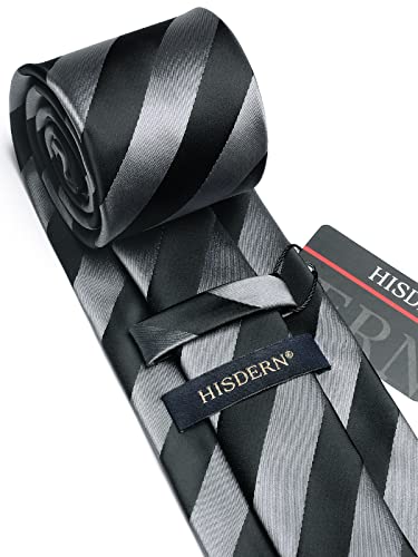 Image of HISDERN Stripe Tie Mens Ties with Pocket Square Set Classic 3.4'' Silk Formal Necktie Handkerchief for Business Wedding