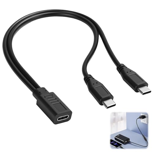 USB C Splitter Charge Cable 3A 15W Type C Female to 2 Dual USB C Male Y splitter Compatible with Samsung Galaxy, iPad Pro, iPhone 15 Series, Xiaomi, Huawei Only for Charging
