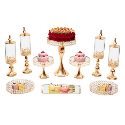 TFCFL Cake Stands Set, Crystal Cupcake Stand Cookie Holder Fruits Dessert Display Plate, For Baby Shower Wedding Brithday Party Celebration Home Decoration (Gold-10PCS)