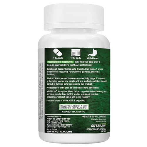 Image of NutriJa Horny Goat Weed Extract 500mg - 60 Veg Capsules | Standardized to 10% Icariin | Supports Natural Vitality, Strength & Stamina | High Potency Herbal Supplement
