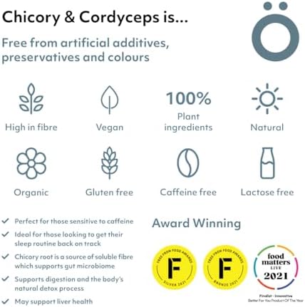 ötzibrew Organic Coffee Alternative Chicory & Cordyceps Dark Roast Original Recipe - Rich in Prebiotics and Antioxidants 50+ Servings Caffeine-Free Vegan Dairy & Gluten Free (160g)