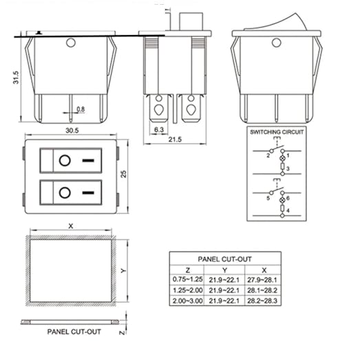 Interrupteur à bascule double KCD8 avec LED bicolore et haute capacité 20A