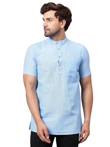 Image of LATEST CHIKAN Men's Cotton Regular Casual Strped Short Kurta Half Sleeves - (SK-LJ.DS.AS)