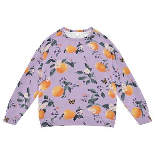 JUNZAN Fresh Peach Fruit Purple Big Girls Sweatshirts Hoodies Crewneck Outerwear for Kids Athletic 4T