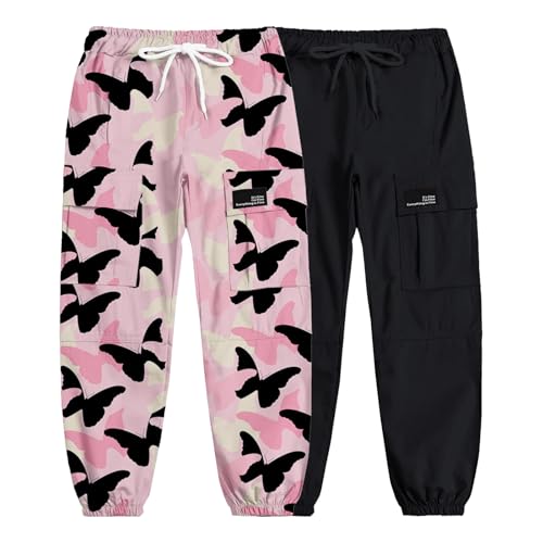Image of Cromoncent Girls&Womens 2 Packs Cargo Pants Elastic Waist Lightweight Outdoor Jogger Pants 6 Years-XX-Large