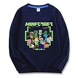 [ビューテ] マインクラフト 子供服 長袖Tシャツ 春秋 キッズ 男の子 女の子 綿100% 可愛い パジャマ 丸首 プリント トップス ネイビー 110CM