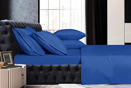 Image of Mocassi Bed Sheet Set - Luxury Hotel 1800 Premier Bedding Sheets & Pillowcases - Ultra Soft Breathable & Cooling Bed Sheets - Deep Pocket - Wrinkle Resistant - 6 Piece - Cali King, Imperial Blue