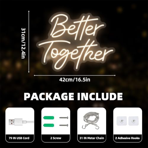 Image of Better Together LED Neon Sign for Wedding 16.5 x 12.4 inch | Neon Light Gift for Wall Party Decor,Bedroom Room ,Wedding Engagement Anniversary Bridal Shower Backdrop Decororations