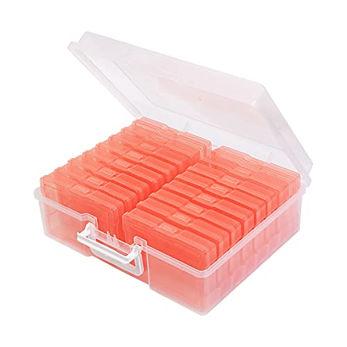 Naivees Estojo de foto 10 x 15 cm – 16 caixas organizadoras de fotos internas transparentes, caixa de armazenamento de fotos para fotos, imagens, arte (laranja)