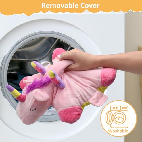 Cyiecweu Wärmflasche mit Bezug Fluffy Tier, 1L Abnehmbar und Waschbar Einhorn Wärmflasche Kuscheltier zur Behandlung von Schmerzen Fieber, Plüsch Handwärmer für Kinder, Unicorn Weihnachtsgeschenke