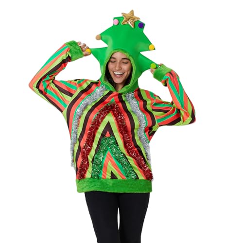 Felcia Weihnachtspullover für Damen und Herren, lustig, Grafik, langärmelig, Kapuzen-Sweatshirt, Pullover, Weihnachten, Cosplay-Kostüm, A-grün, XL