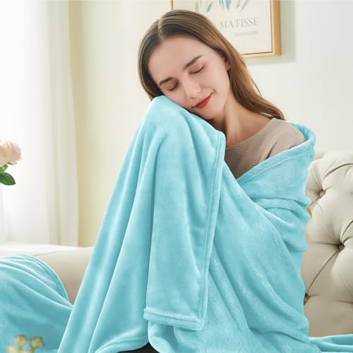 Image of BEDELITE Fleece Blanket Light Blue Throw Blankets for Couch & Bed, Luxury Plush Cozy Fuzzy Blanket 50 inch x 60 inch, Super Soft Warm Lightweight Throw Blanket for Travel Camping