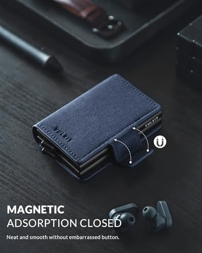 Image of VULKIT Credit Card Holder RFID Blocking Leather Automatic Pop Up Wallet Magnetic Wallet Double Card Case for Men and Women