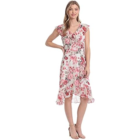 London Times Damen Chiffon über dem Knie Rüschen Gast der Hochzeit Dusche Anlass Kleid Cover