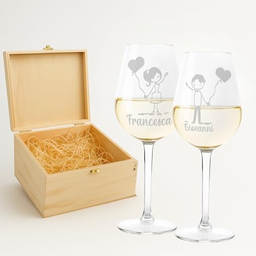 fashwork - Coppia Calici Vino Personalizzabili Palloncini, Calici Personalizzati da 50 cl, bicchieri vino rosso o prosecco - Idee Regalo Anniversario, Regalo Matrimonio e scegli la scatola regalo