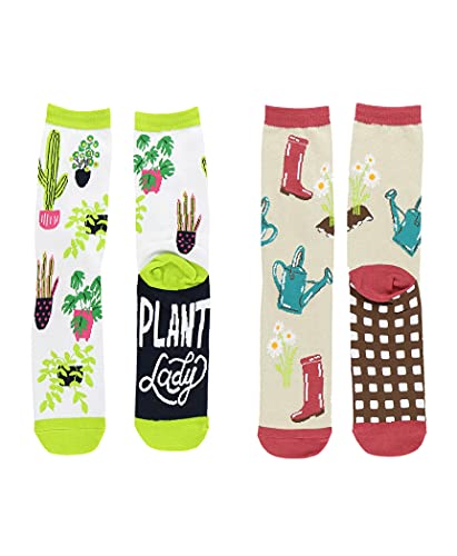 LazyOne Crew-Length Funny Socks for Women and Men, Crazy Crew Socks with Designs, Novelty Cotton Socks in Adult Sizes, Pack of 2, Love My Bed, Plant Lady, Succulents (Gardening Sock Pack)