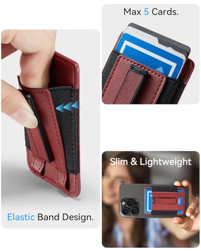 Image of Phone Card Holder Wallet with Stand, Hold 6 Card for iPhone Andriod | Stretch fabric card holder stick on back of phone case. Built-in stand for hands-free viewing. Holds 6 credit /ID cards