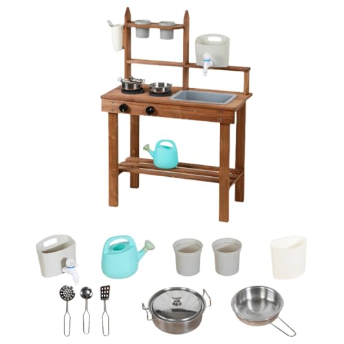 Yubbuio【2タイプ選べる】おままごとキッチンセット 水が出る蛇口付き キャスター付き収納 屋外ごっこ遊び 男の子 女の子向け プレゼント (B)