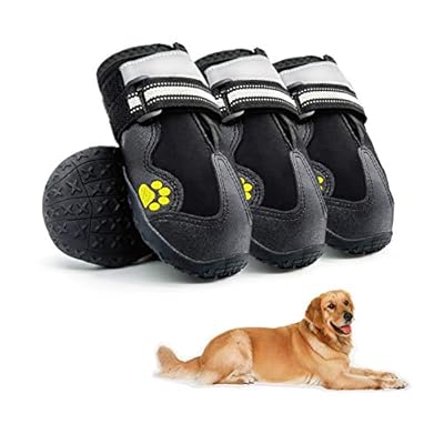 Dolebean 4 PCS Dog Boots Waterproof Shoes with Reflective Velcro Adjustable and Breathable Non-Slip Sole | Dog rain Snow Boots Outdoor Shoes for Small Medium Large Dogs?Black-4?