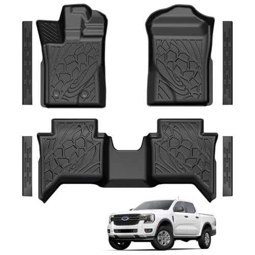 LUMWAY Floor Mats for 2026 2025 2024 Ford Ranger SuperCrew Cab TPE All Weather Durable Floor Liners Door Sill Guards for Ford Ranger Accessories