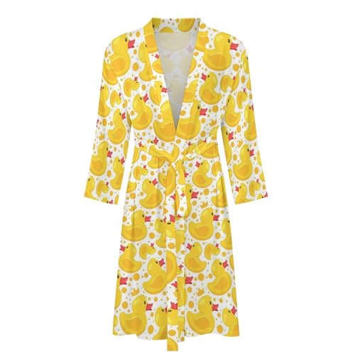 Yellow Rubber Duck Lightweight Kimono Spa Bath Robes Knee Length Loungewear Long Sleeved Bathrobe3