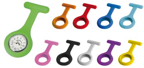 Tiga-Med Lot de 10 montres d'infirmière (1 montre à quartz + 10 étuis en silicone) (hygiénique) + 10 broches, coloré