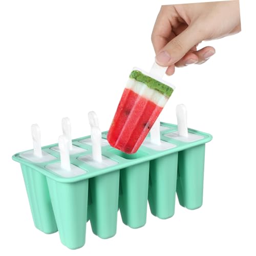 ULTECHNOVO Molde para Paletas de Verano de Silicona Molde para Helados con Cavidades Reutilizables y Tapas Verdes para Hacer Helados Caseros y Fiestas Familiares
