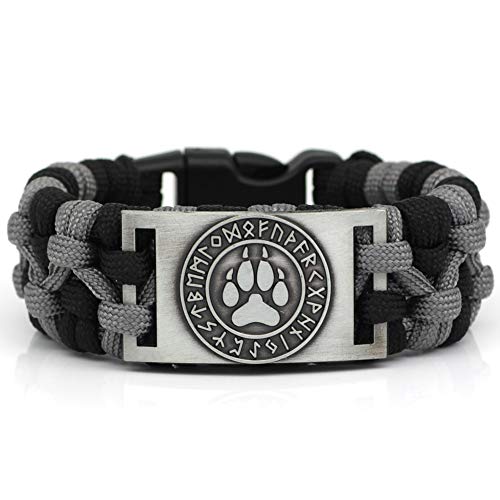 GuoShuang Handgemachte Wikinger Paracord Rune Wolf Paw Armband Nordic Schmuck mit Geschenktüte (Silver, 23) Cover