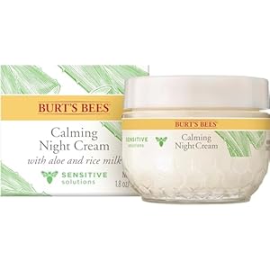 Burt’s Bees Gentle Night Cream Moisturizer for Face & Sensitive Skin – Made with Aloe Vera & Rice Milk to Soothe Skin, Dermatologist Tested (1.8 oz)