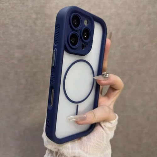 Coque iPhone 16 Plus transparente mate étui magnétique antichoc bleu