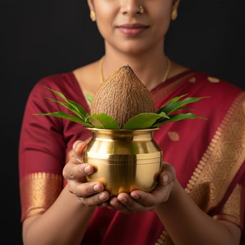 Image of PrettyKrafts 100% Pure Brass Lota /Kalash for Puja (600 ml) | Brass Lota for Pooja | Pital ka Lota for Puja | Kalasam Chembu | Peetal Lota for Puja | Kalash for Karwachauth