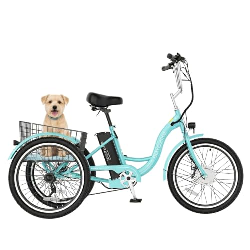 MOONCOOL Adult Electric Tricycle, 350W Front Drive Motor (Peak 700W), 15.5MPH E-Trike with Removable 36V 10.4Ah Battery, Max 60 Miles Range, 24/26 Inch 7-Speed 3 Wheel Electric Bike, Large Basket