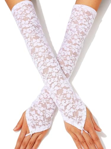 GEMILY Fingerless Lace Long Gloves Wedding White Dress Arm Sleeves for Women