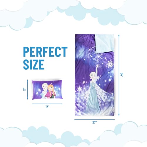 Image of Jay Franco Kids Slumber Bag and Pillow - 54 x 27 Inch Comfy Indoor Sleeping Bag for School and Sleepovers, 2 Piece Set, Purple - Frozen