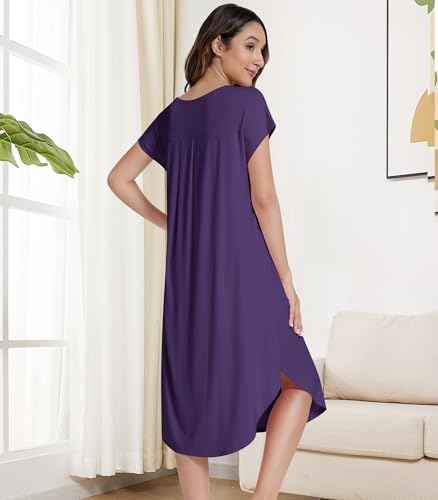 Image of NACHILA Bamboo Viscose Nightgown for Women Short Sleeve Crew Neck Sleepwear