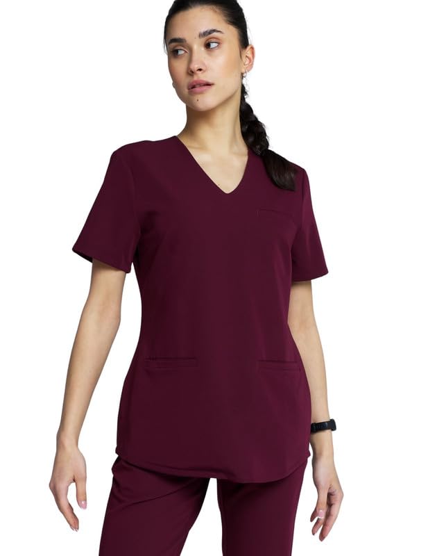MEDHOODIE Casaca para mujer Grace para el área médica y de enfermería, moderna y cómoda, con tres prácticos bolsillos, ropa médica profesional, granate, XXS