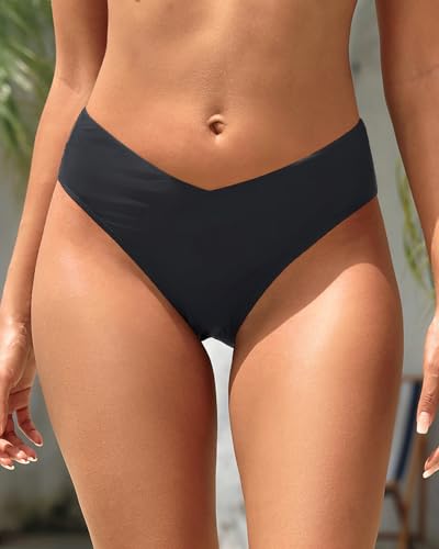 Tempt Me Women Mid Waist Bikini Bottoms - V Cut Front Swim Bottoms High Cut Cheeky Bathing Suit Bottoms Brazilian Swimsuits4