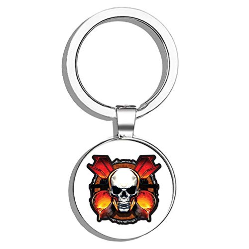 HJ Media Ironworker Skull Metal Round Metal Key Chain Keychain Ring