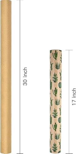 Ruspepa Kraft Wrapping Paper Roll - Cactus Design For All Occasions - 17 Inches X 32.8 Feet #TOP4