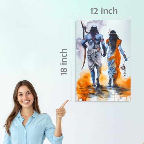 Image of SiddArtify Ramayana Watercolor Art Print Set - Blue - Orange - Gold - 300GSM Board - 12x18 Inch - Pack of 6 Wall Room Decoration art Poster Prints