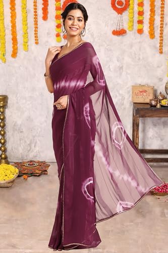 Image of MIRCHI FASHION Women Saree Shibori Print Chiffon | Elegant Festive and Functional Sari for All-Day Comfort with Matching Blouse