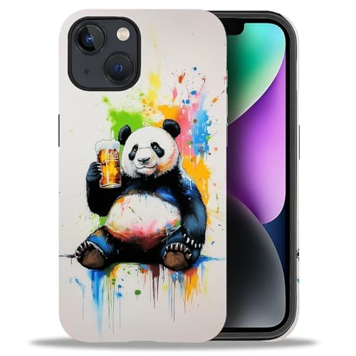 ZHEGAILIAN Case for iPhone 13 14,Panda Drinking 2 in 1 Hard Shell + Silicone,Shockproof Bumper Drop Protective Compatible with iPhone 13 14