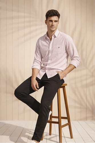 Image of Louis Philippe Men's Slim Fit Signature Oxford Easy Care, Natural Stretch Full Sleeve Stripe Casual Shirt