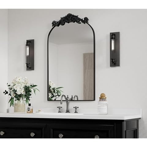 PAIHOME Black Mirrors for Wall, Gothic Mirror 19x30 Inch Antique Arch Mirror Goth Wall Decorative Mirror Dark Academia Room Decor Vanity Mirror for Bathroom Bedroom, Metal Frame, Standing or Hanging Cover