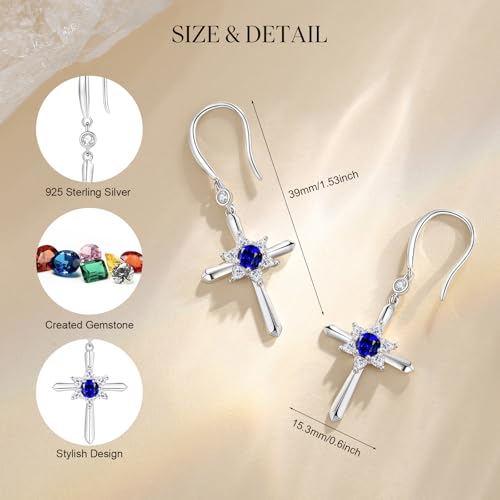 FANCIME Cross Dangle Drop Earrings 925 Sterling Silver Dainty Round Birthstone Earring Fine Jewelry Birthday Gifts for Her Women2