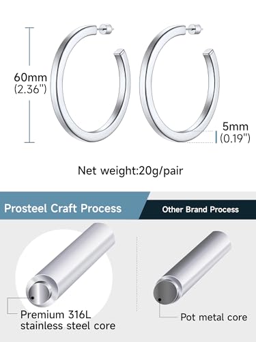 Image of Stainless Steel Chunky Hoop Earrings For Women, Minimalist and Chic, Black /Gold Plated, Round Hoops Earrings Hypoallergenic, Size: 30mm /40mm /60mm /80mm, Come with Box
