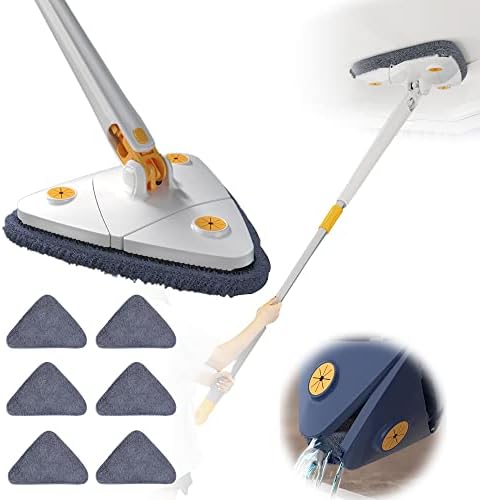 360° Rotatable Adjustable Cleaning Mop, 51IN Extendable Triangle Mop with Long Handle, Automatic Wringing Microfiber Spin Floor Cleaning Mop for Cleaning Walls, Ceilings and Window (White)