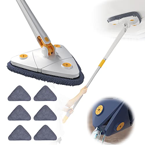 360° Rotatable Adjustable Cleaning Mop, 51In Extendable Triangle Mop With Long Handle, Automatic Wringing Microfiber Spin Floor Cleaning Mop For Cleaning Walls, Ceilings And Window (White) #TOP14