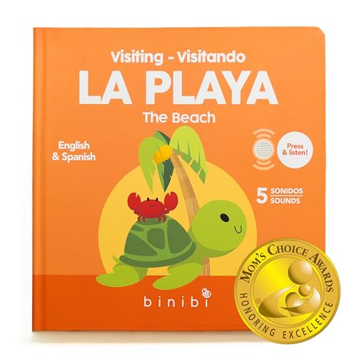Image of Binibi Spanish Books for Babies & Toddlers 1-3 The Beach Interactive Bilingual Sound Book with Fun Beach Sounds | Bilingual Children's Book | Spanish Learning for Kids